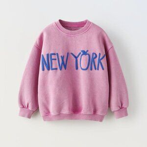 Zara Pink Washed Effect Crewneck Sweatshirt New York Graphic 2-3 yrs *READ DESC